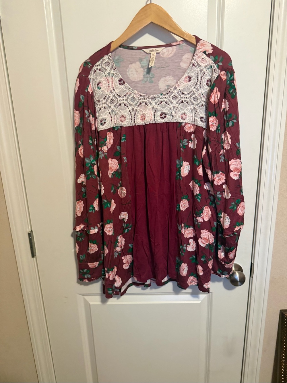 Matilda Jane Maroon Floral Lace Yoke Tunic